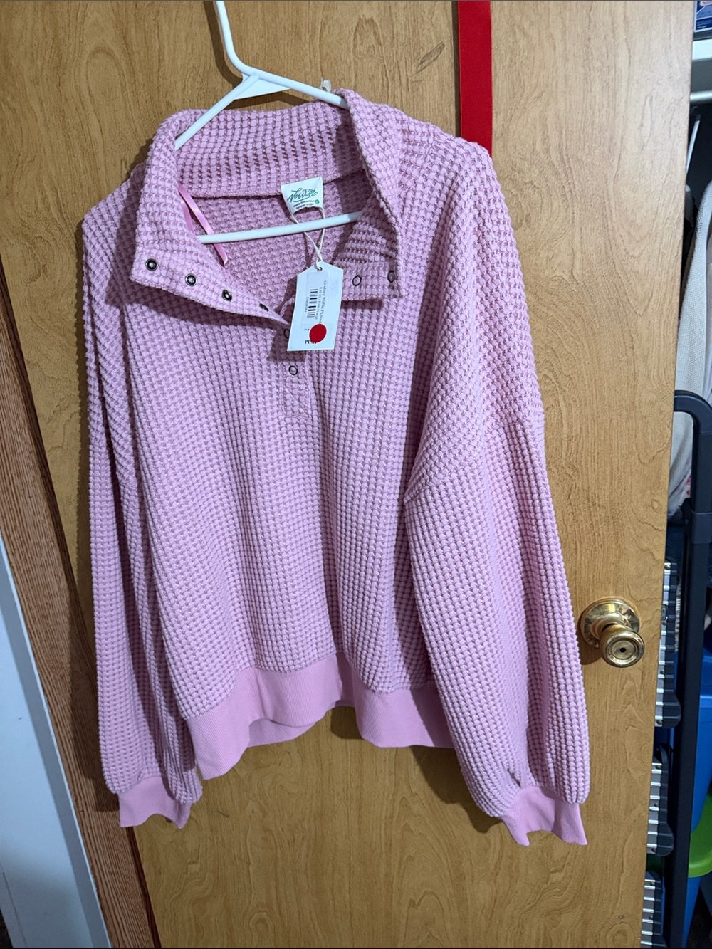 Pink Waffle Knit Pullover